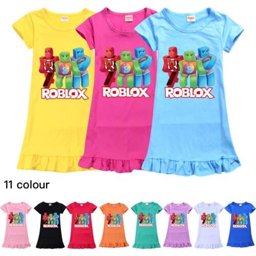 Robloxing Girls Dress Ice Silk Short-sleeved Pajamas Nightdress Homewear Free Shipping Girls Pajamas Kids Dresses Girl Nightgown