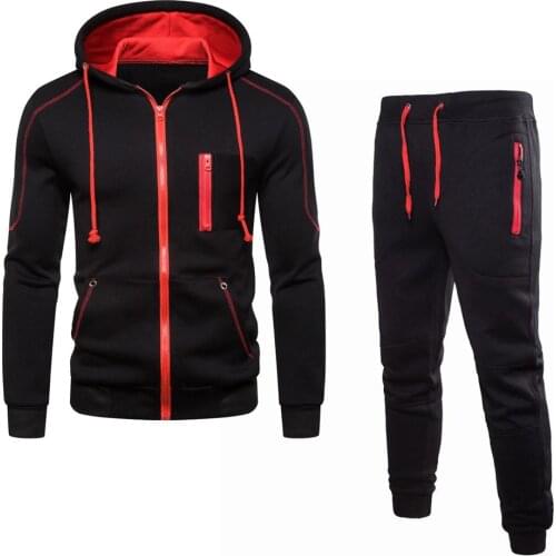 Casual Tracksuit Men Hoodies And Pants Two Piece Sets Pullover Side Zipper Hooded Sweatshirt Outfit Sportswear Male