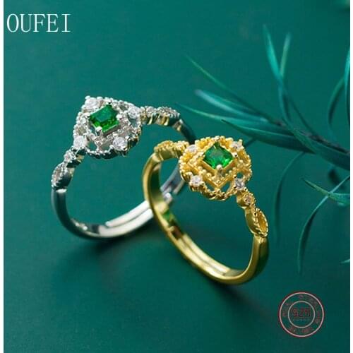 Silver Ring for Women 925 Sterling Silver Luxury Round Rings Zircon Green Stone Adjustable Rings Fine Jewelry Accessories