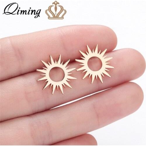 QIMING Stainless Steel Sun Stud Earring For Women Bohemia Jewelry Accessories Vintage Gold fashion Vintage Earrings