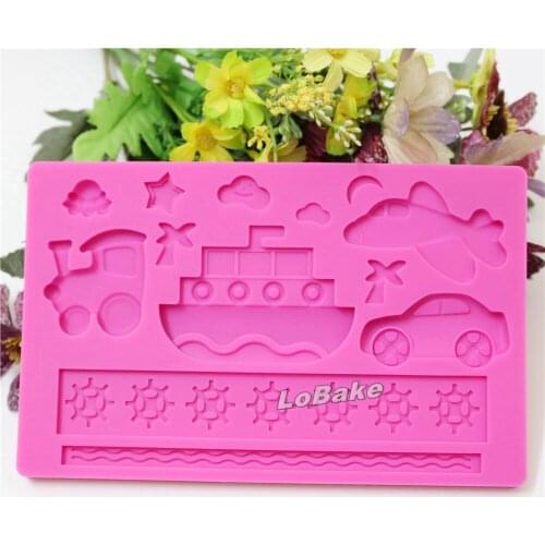 Brand new vehicle car train airplane boat shape formas silicone fondant cake press molds for DIY bakeware tools cake decoration