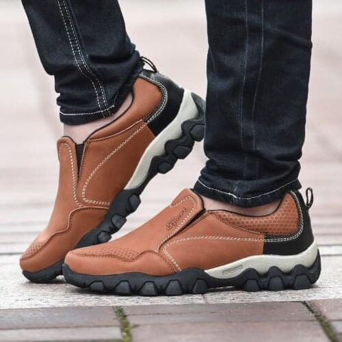 Men Casual Shoes Canvas Slip-on Driving Shoes Hiking Shoes Nubuck Climbing Shoes Waterproof Outdoor Genuine Leather