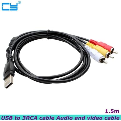 USB to RCA Cable USB 2.0 Male to 3 RCA Male Coverter Stereo Audio Video Cable Television Adapter Wire AV A/V TV Adapter 150cm