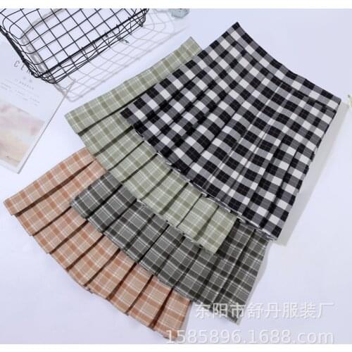 New Pleated Skirt 2021year High Waist Skirt Stitching Plaid Cross-Border Womens Summer Anti-Exposure Short Skirt Pleated Skirt