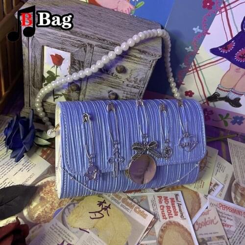 Y2K Dream Blue Spice Girls Baguette Bag women Pin decoration single shoulder bag Handbag female Punk messenger bag