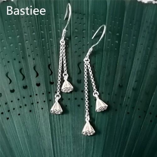 Bastiee Lotus Root Dangle Earrings For Women 999 Sterling Silver Jewelry Luxury Fine Drop Earring Hmong Handmade Gift Girlfriend