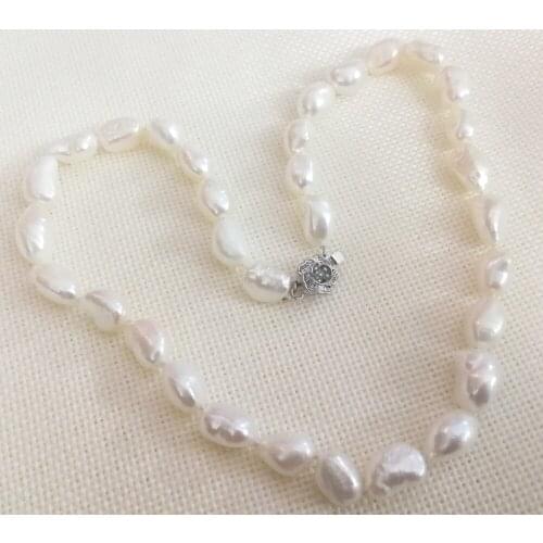 Women Jewelry 17'' 43cm choker necklace 10x11mm white baroque pearl rose clasp handmade Real cultured freshwater pearl gift