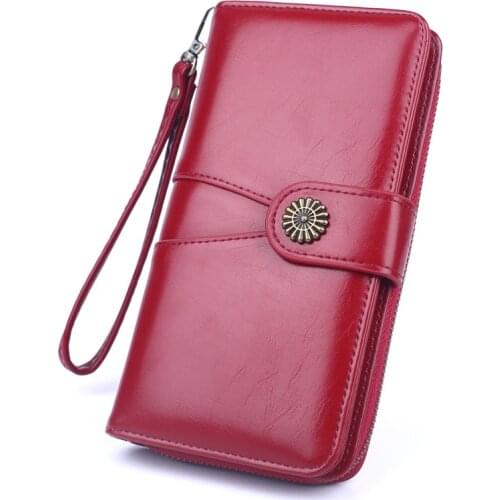 2021 Womens wallet made of leather Oil Wax Long Female Purses Large Capacity wallets for women Vintage carteras para mujer