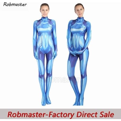 Women Girls Game Samus Zero Aran Cosplay Costume 3D Print Spandex Zentai Metroid Female Superhero Costume Bodysuit Suit Jumpsuit
