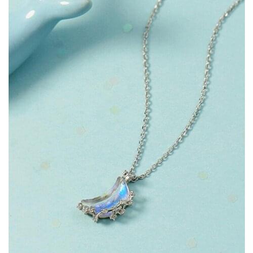 KOFSAC Fashion Women Necklace 925 Sterling Silver Jewelry Shiny Crystal Crescent Moon Star Necklaces GirlFriend Romantic Gifts