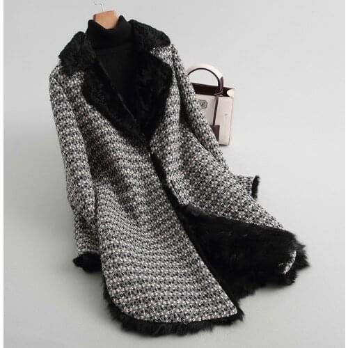 Real Fur Coat Women Tweed Long Sheep Shearling Jacket Winter Coat Women Wool Fur Coats and Jackets Korean Warm KQN68256 KJ5521
