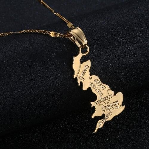 Gold Color United Kingdom Map Pendant Necklace British Great Britain Northern Ireland Chain Jewelry
