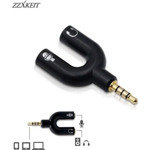 ZZXKEIT 1Pc 3.5mm U Shape Adapter Stereo Splitter Audio 1 Male To 2 Female Earphone Headset Microphone for PC IPhone Smartphone