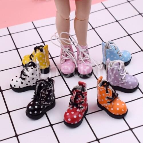 1 Pair Lovely Polka Dot Dolls Martin Boot for Blyth, Pullip, Barbies, Azone, Monster Doll Shoes Clothes Accessories