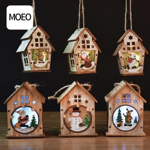 1PC LED Christmas Tree Decoration Light Santa Claus Snowman Elk Wooden House Light DIY Christmas New Year Holiday Hanging Decor