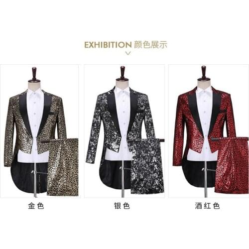 100%real mens leopard tuxedo swallowtail jacket with pants performance jacket/party/stage performance/jacket &pants