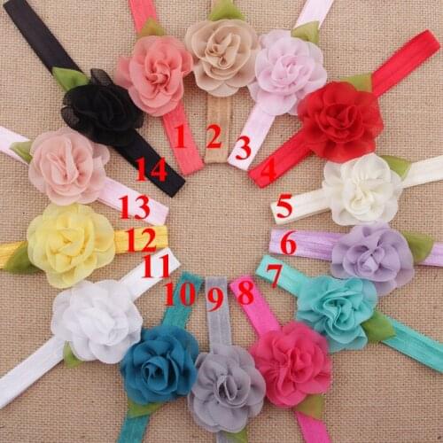 Yundfly 14pcs Chic Girls Floral Headbands With Leaves Elastic Chiffon Rose Flower Hair Bands Children Kids Hair Accessories