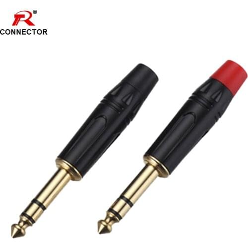 2pcs/1pair 1/4" Jack 6.35mm connector Audio Speaker Plug Adapter Gold plated 3poles Stereo 6.5mm Male Plug