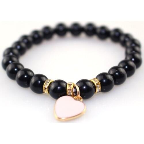 2021 Single circle 8MM women bead bracelet Obsidian Bracelet Fashion Lady series Pink Heart Pendant Bracelets pulsera de mujer