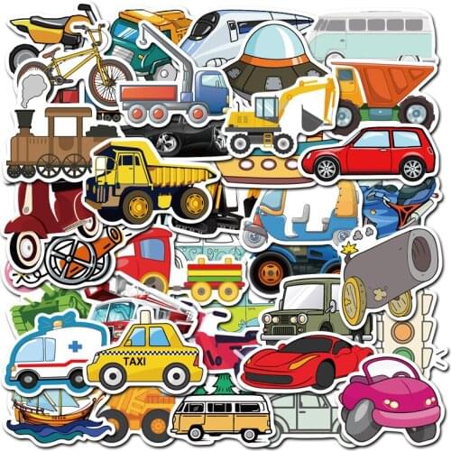 40PCS Cute Cartoon Transportation Stickers Sailing Excavator Car Train Sticker For Helmet Laptop Guitar Decal Notebook Stickers