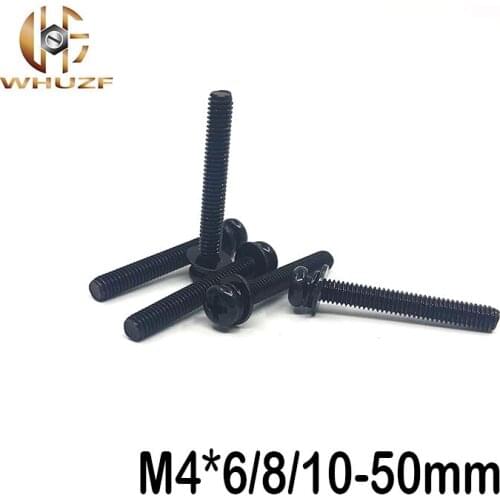 50pcs M4*6/8/10/12/16/20/25/30/35/40/50mm carbon steel 12.9 round head screws black screws three combination screws zinc screw