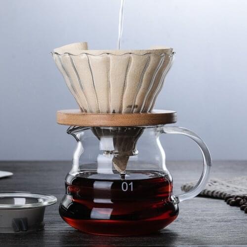 700ML/500ML/300ML Wooden Brackets Glass Coffee Dripper and Pot Set Japanese style V60 Coffee Filter Reusable Coffee Filters
