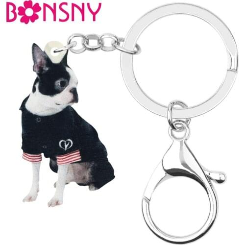 Bonsny Acrylic Lovely Bulldog Dog Keychains Keyring Pet Animal Key Chain Jewelry For Women Kids Friends Gift Wallet Accessories