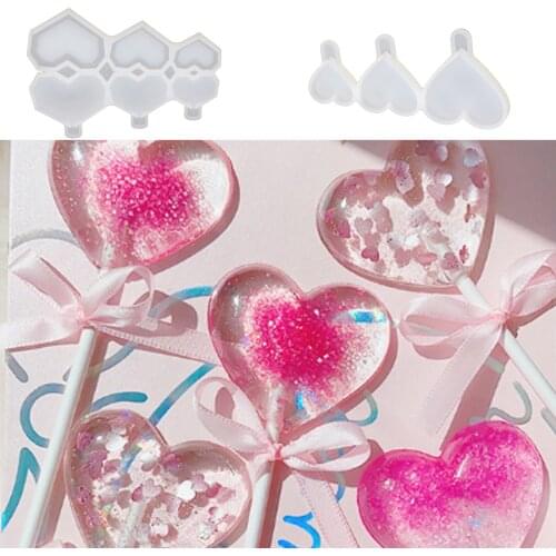Diamond Love Heart Lollipop Silicone Mold Chocolate Candy Cake Molds Popsicle Mould Cake Decorating Tools Kitchen Bakeware
