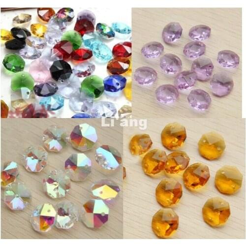 Free Shipping 200piece/lot 14mm Mixed Color Octagonal Crystal Beads DIY Curtain Pendants/Chandelier,Lighting Accessories Parts