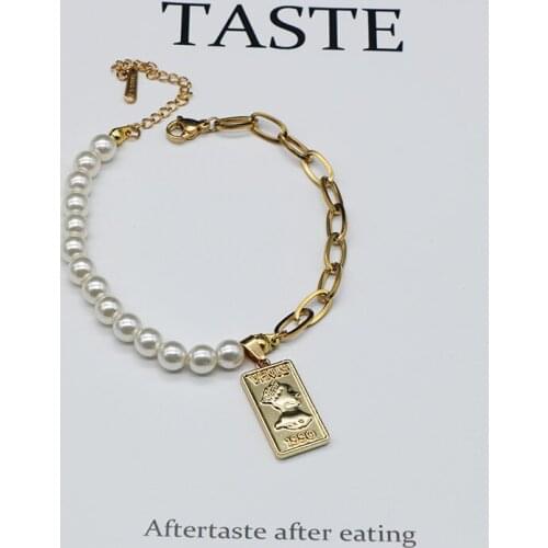 Titanium Stainless Steel Rose Gold Bracelets for Women Fashion Metal Chain Pearl Bead Bangles Jewelry for Women Gold Accessories