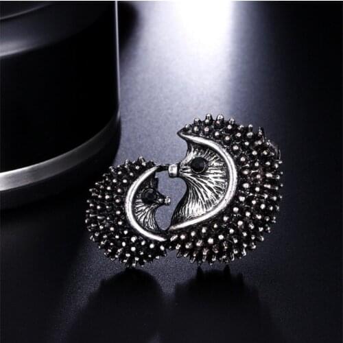 Vivid Mother Kids Black Hedgehog Brooch Vintage Antique Silver Color Animal Brooches Pins Clothes Accessories Scarf Buckles