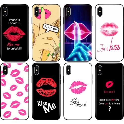 Black tpu case for iphone 5 5s SE 2020 6 6s 7 8 plus x 10 cover for iphone XR XS 11 pro MAX case Kiss me Lips Lipstick Rouge