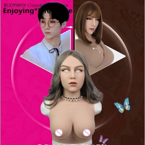 Crossdressing Silicone Female Realistic Skin Mask Fake D Cup Breast Forms for Crossdresser Shemale Masquerade Fetish Transgender