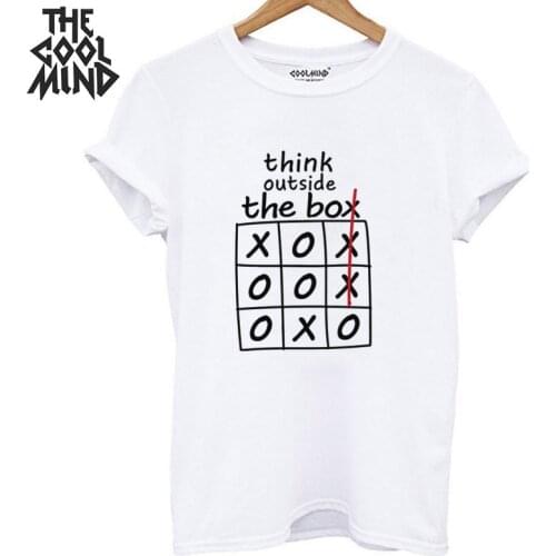 COOLMIND 100% cotton short sleeve think outside the box women T shirt casual summer loose women tshirt female t-shirt tee shirts