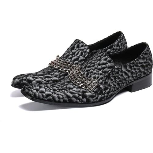 Ins Italian Social Shoe Male Chain Inlay Business Party Dress Suit Shoes Genuine Leather Plus Big Size 37-47 Best Gifts Footwear