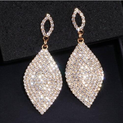 Classical Large Drop Earrings Bride Teardrop Shape Crystal Earrings for Women Rhinestone Dangle Wedding Earring Jewelry WX065