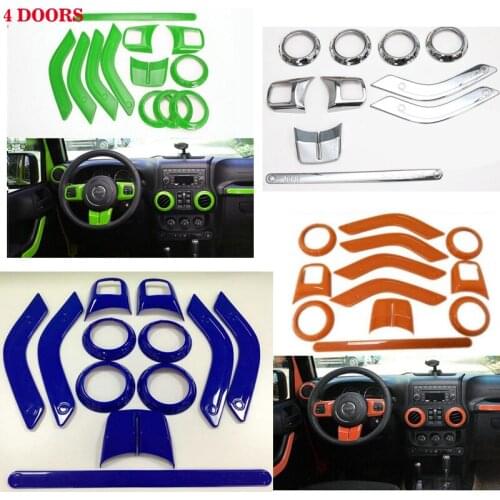 A set 4doors Steering Wheel Trim Air Condition Vent Interior Accessories Door Handle Cover Kits ABS Chrome For Jeep Wrangler JK