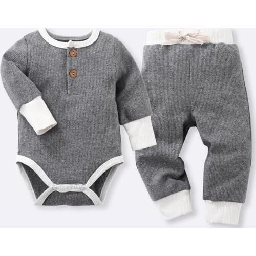 Newborn Infant Baby Boys Girls Clothes Sets Autumn Winter Body suits+Pant Outfits Casual Baby Pajamas Cotton Sleepwear Suits Rib