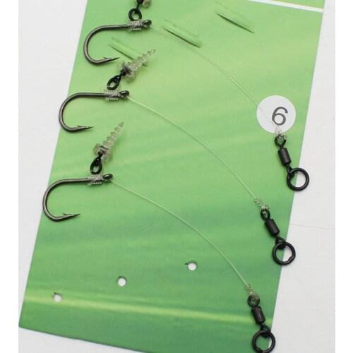 3PCS Carp Fishing Hook Ready Tied Chod Rigs with Bait Screw Rig Ring Rolling Swivel for Carp Zig Helicopter Rig Hook 4 6 8