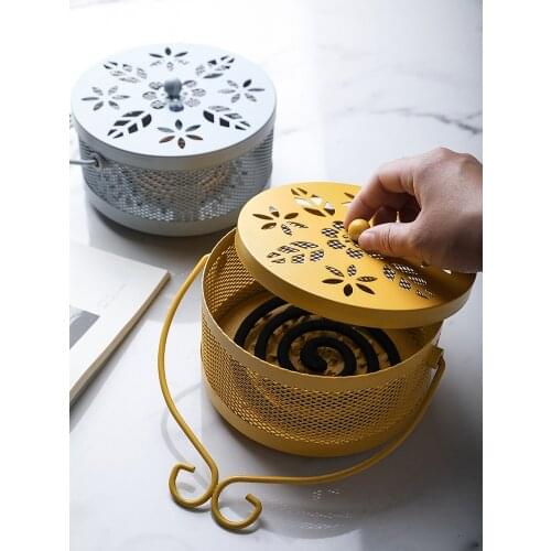 Retro Iron Art Mosquito Smudge Box Fireproof Home Creative with Lid Mosquito Incense Holder Mosquito Coil Tray Outdoor