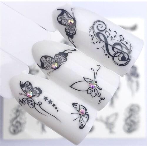 Fashion Stickers for Nails DIY Butterfly Line Music Water Sliders Manicure Decor Watercolor Nail Decal Stickers Accessoires