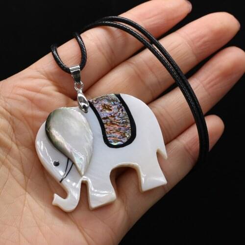 Natural Shell Necklace With Elephant-Shaped Pendant Leather Cord 2MM Charms For Elegant Women Love Romantic Gift