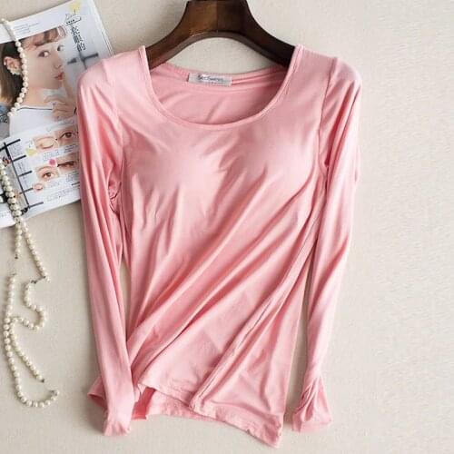 New Modal T-shirt Women Autumn Basic Padded Underwear Good Elastic Female O-Neck Long Sleeve Casual harajuku Tops