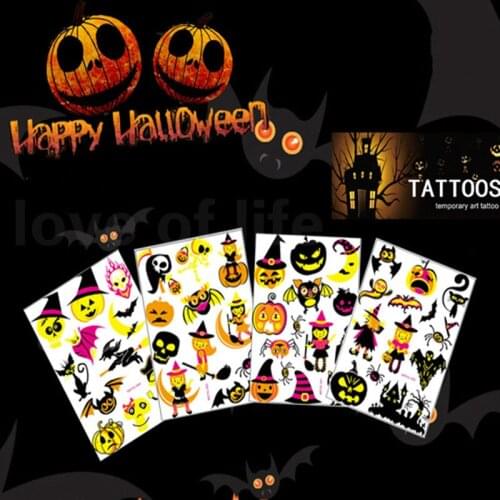 2017 New Halloween Temporary Tattoo Bat Castle Pattern childrens Arm Body party Decorations Makeup Waterproof Stickers