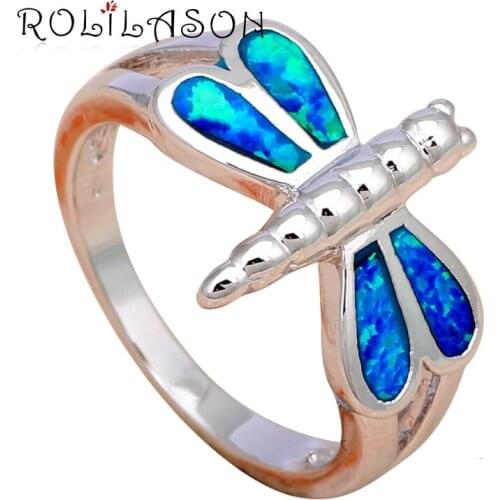 New ! Dragonfly Design 2016 Elegant Blue fire Opal Stamped Silver Rings for women Fashion Jewelry USA size #6 #7 #8 #9 OR743