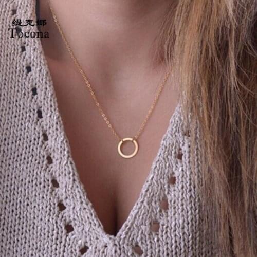 Tocona Charming Gold Round Pendant Necklace for Women Simple Style Fashion Alloy Metal Chain Jewelry Gift Wholesale N002