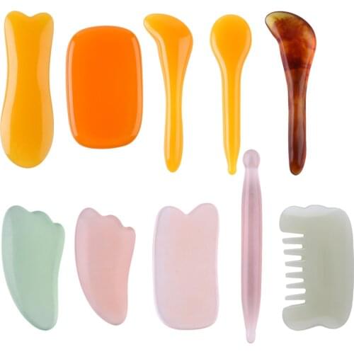 Resin Beeswax Amber Guasha Scraper Face Neck Back SPA Therapy Massage Plate Board Face Massage Scraper Scraping Tool