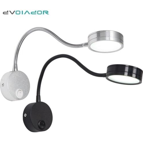 Portable LED Wall Lamps With Knob Switch 5W Bedroom Bedside Reading Light Direction Adjustable wall light Flexible book light