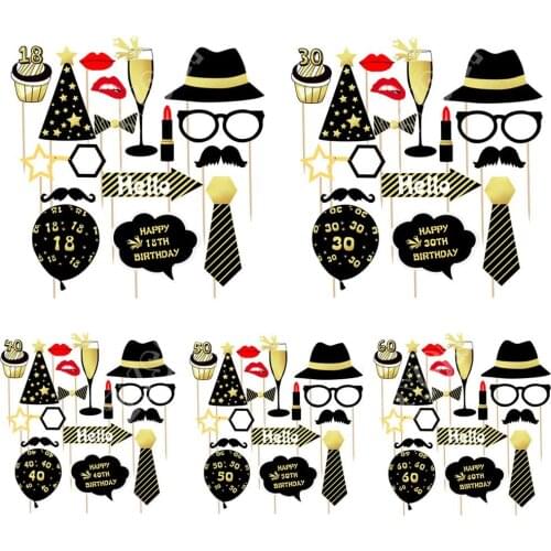 16pcs Photo Booth Props 18 21 30 40 50 60th Birthday Party Photobooth Props Anniversary Decortions Event Festive Party Supplies