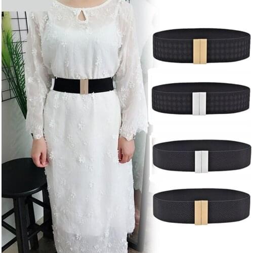Luxury Bright Buckle Waistbands Black Belt For Woman Best Quality Belt Women HOT Gold Buckles Elastic Waist Belt For Dress Cinto